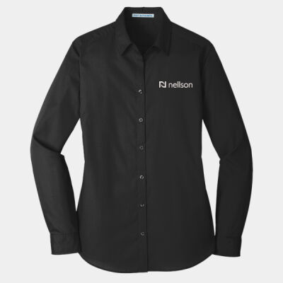 Nellson LW100 Port Authority® Ladies Long Sleeve Carefree Poplin Shirt - White Logo Thumbnail