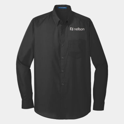 Nellson W100 Port Authority® Long Sleeve Carefree Poplin Shirt - White Logo Thumbnail